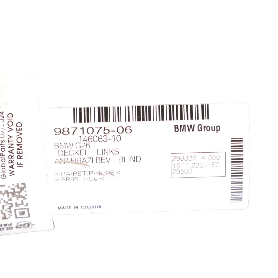 Interior Trunk Lining Side Panel Trim Cover Left N/S Black to BMW G26 with Part number 9871075 BMW G26 Interior Trunk Lining Side Panel Trim Cover Left N/S Black - SKU 9871075 - Part number 9871075