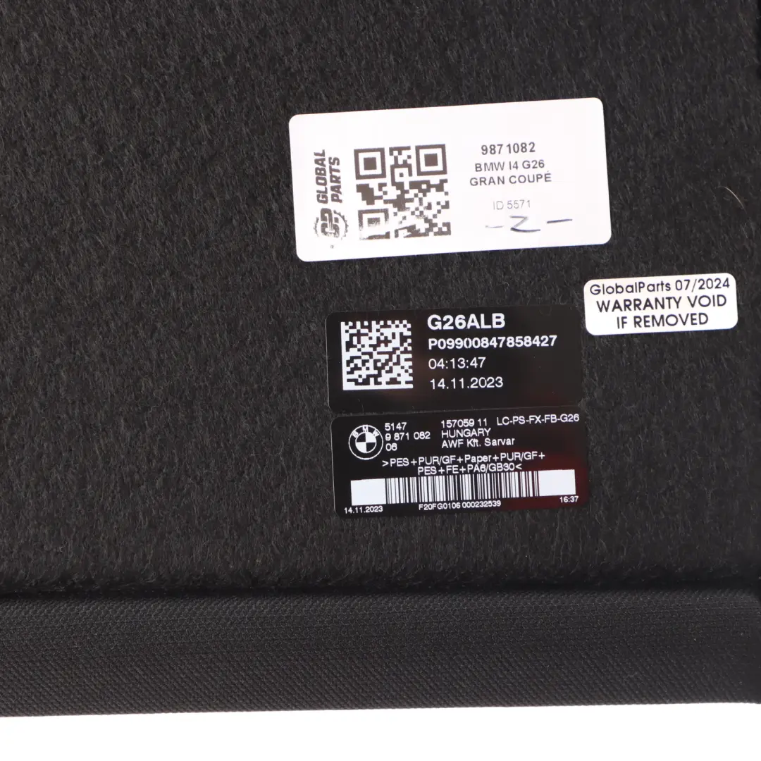 Parcel Shelf Front Part Rear Window Panel to BMW 4 i4 G26 Gran Coupe Rear with Part number 9871082 BMW 4 i4 G26 Gran Coupe Rear Parcel Shelf Front Part Rear Window Panel - SKU 9871082 - Part number 9871082