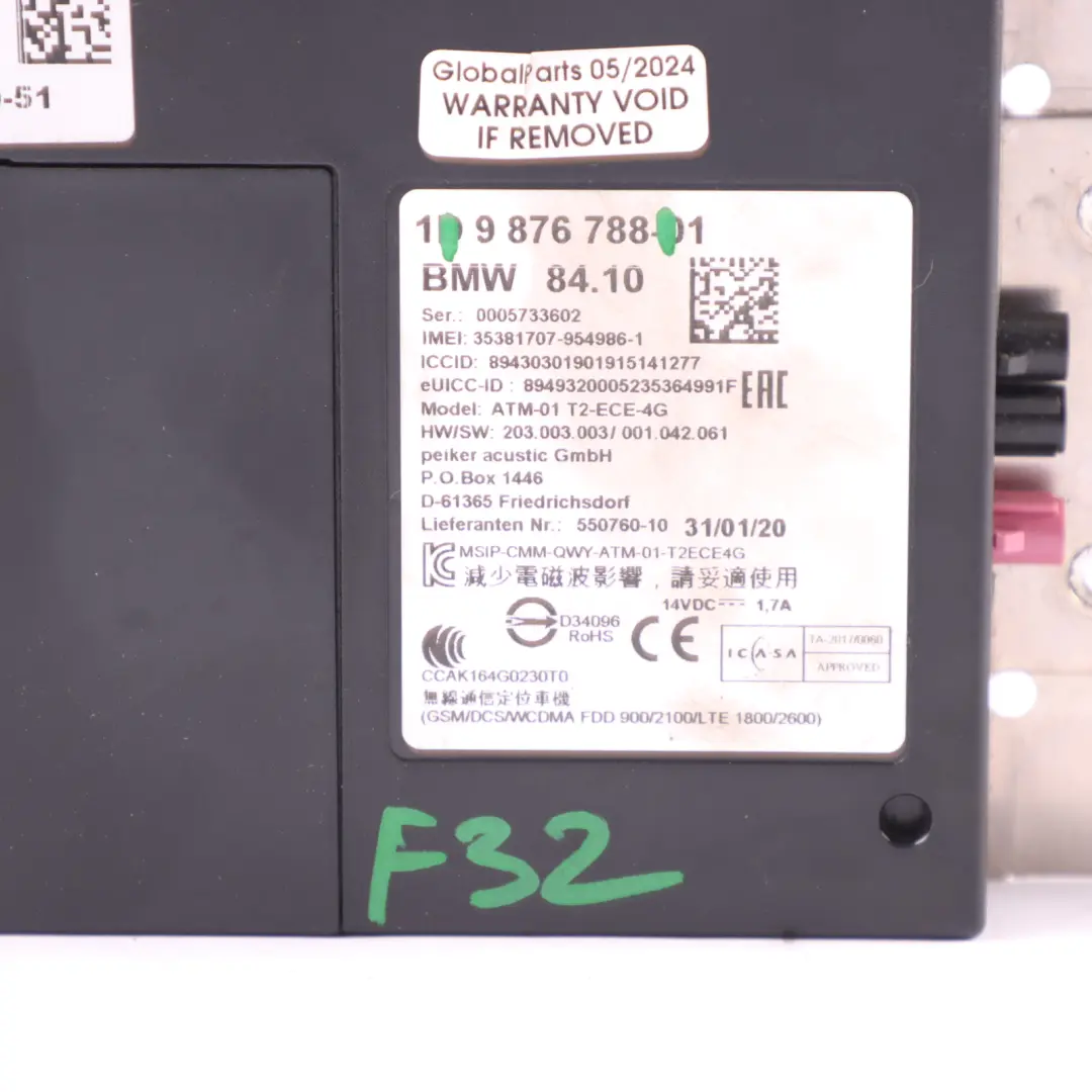 Telematics Control Unit BMW F20 F21 F23 F30 F31 F32 Module ATM ECE 4G to with Part number 9876788 Telematics Control Unit BMW F20 F21 F23 F30 F31 F32 Module ATM ECE 4G - SKU 9876788 - Part number 9876788