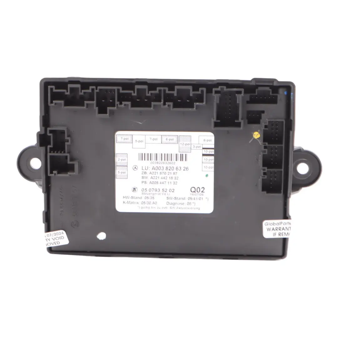  Door Module Mercedes W221 Front Door Left N/S Control Module - SKU A0038206326 - Part number A0038206326