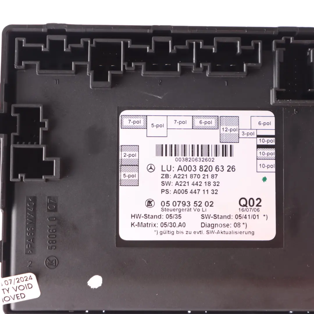  Door Module Mercedes W221 Front Door Left N/S Control Module - SKU A0038206326 - Part number A0038206326