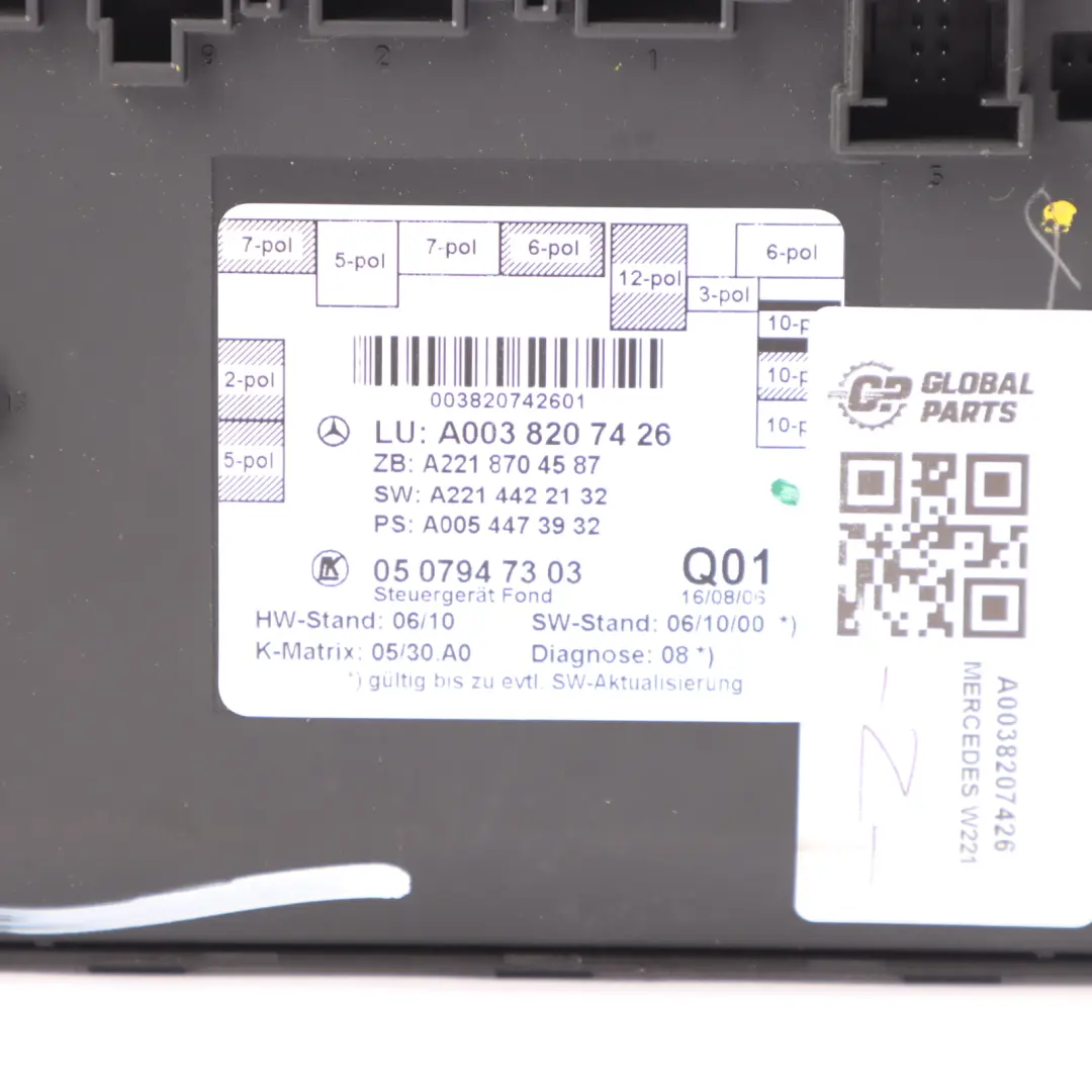 Door Module Control Unit Rear Right O/S to Mercedes W221 with Part number A0038207426 Mercedes W221 Door Module Control Unit Rear Right O/S - SKU A0038207426 - Part number A0038207426