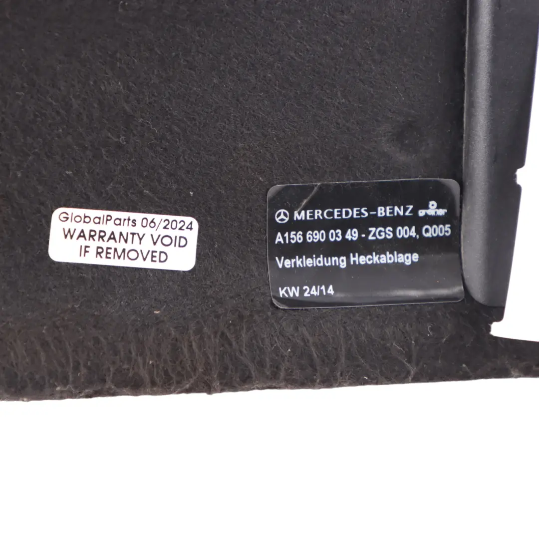 Parcel Shelf Trunk Rear WIndow Shelf Trim Cover to Mercedes GLA X156 with Part number A1566900349 Mercedes GLA X156 Parcel Shelf Trunk Rear WIndow Shelf Trim Cover - SKU A1566900349 - Part number A1566900349
