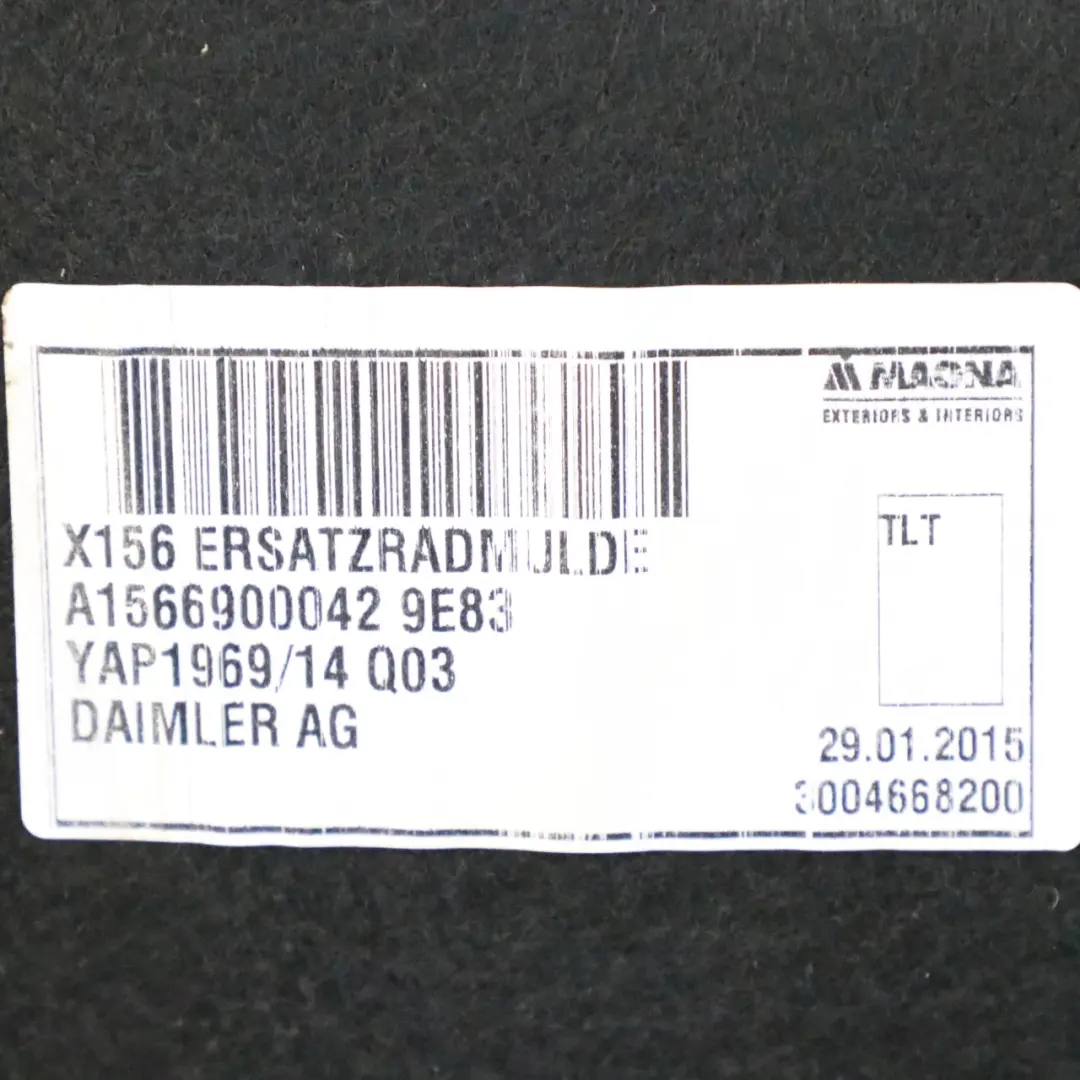 Kofferraumboden Auskleidung der Reserveradmulde für Mercedes GLA X156 mit Teilenummer A1566904600 Mercedes GLA X156 Kofferraumboden Auskleidung der Reserveradmulde - SKU A1566904600 - Teilenummer A1566904600