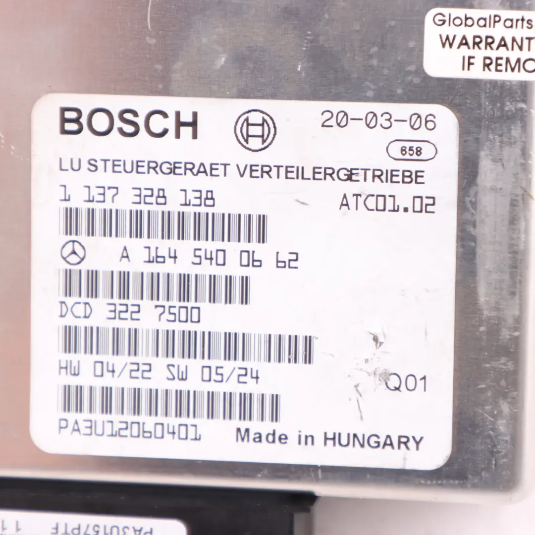Gearbox Module Automatic Transmission Control Unit EGS to Mercedes W164 with Part number A1645400662 Mercedes W164 Gearbox Module Automatic Transmission Control Unit EGS - SKU A1645400662 - Part number A1645400662
