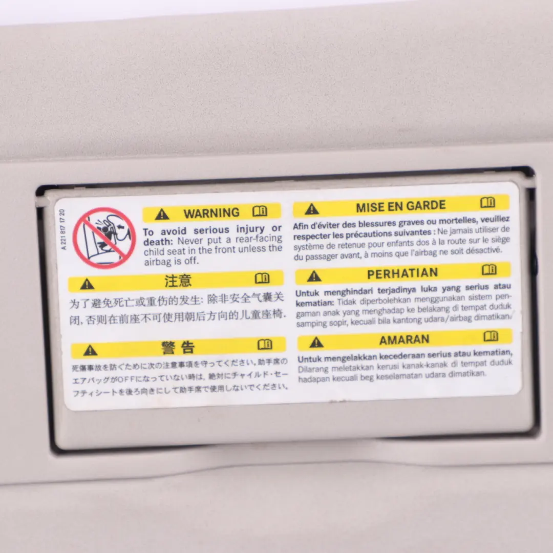 Sun Visor Mercedes ML W164 Mirror Cover Left N/S Grey With Label to with Part number A1648100110 Sun Visor Mercedes ML W164 Mirror Cover Left N/S Grey With Label - SKU A1648100110-1 - Part number A1648100110