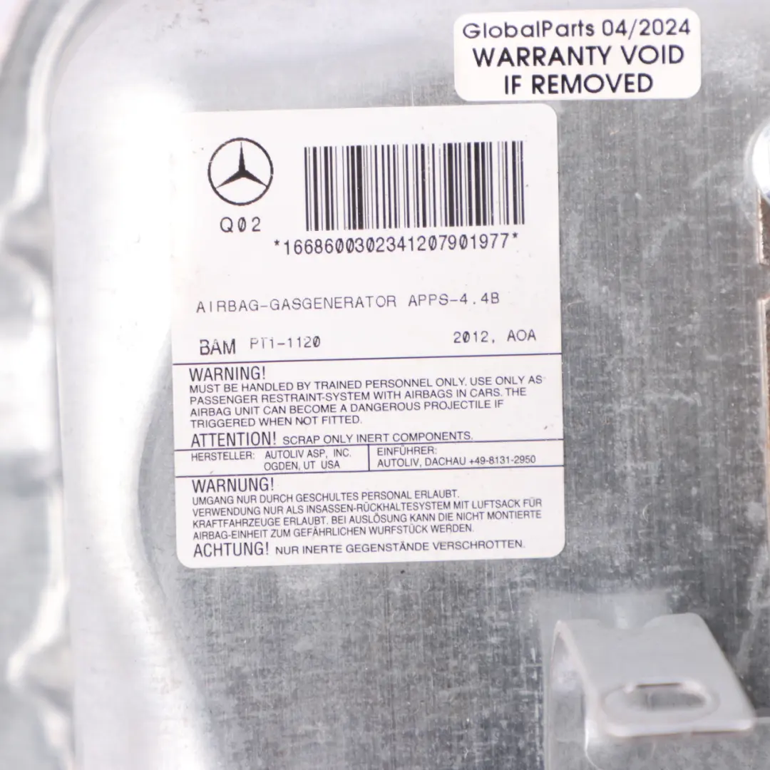 Mercedes ML W166 Module D'Air Comprimé Tableau De Bord Côté Passager - SKU A1668600302 - Numéro de pièce A1668600302
