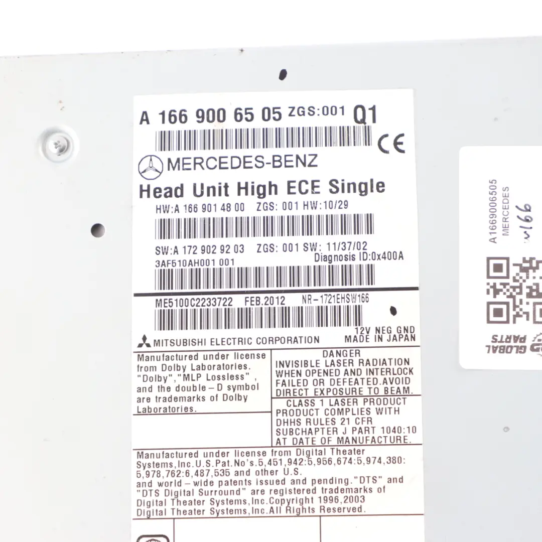 Head Unit Mercedes ML W166 Radio Player Sat Nav Tel SD Card Unit to with Part number A1669006505 Head Unit Mercedes ML W166 Radio Player Sat Nav Tel SD Card Unit - SKU A1669006505 - Part number A1669006505