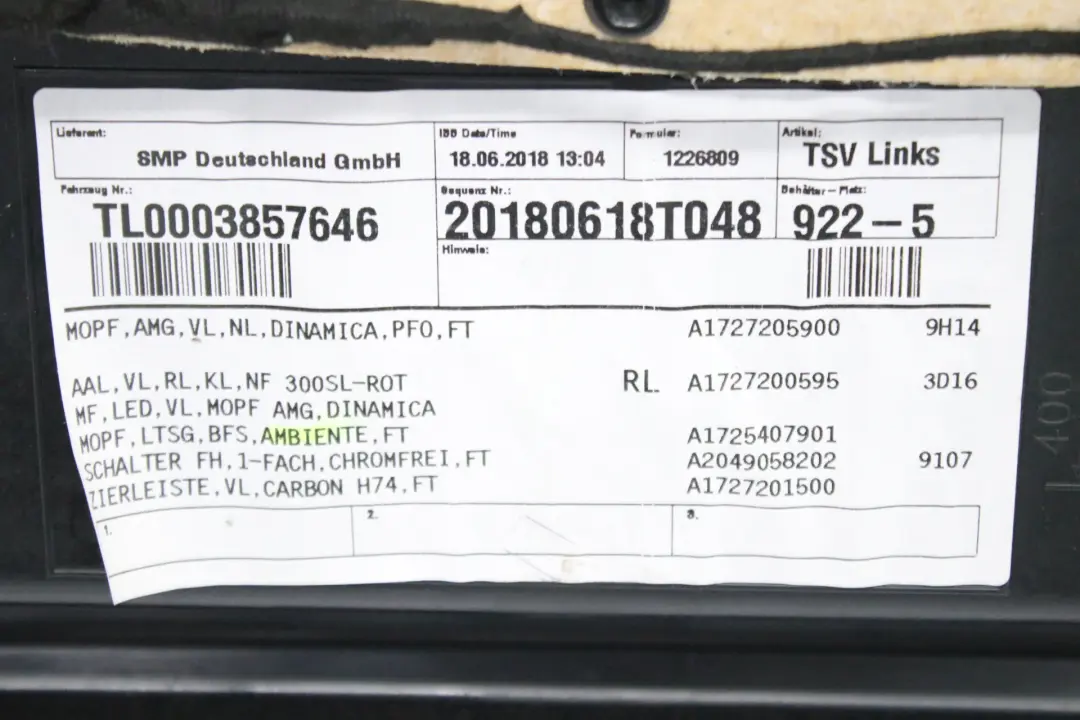 Mercedes R172 Door Card Panel Left N/S Black Leather - SKU A1727205900 - Part number A1727205900