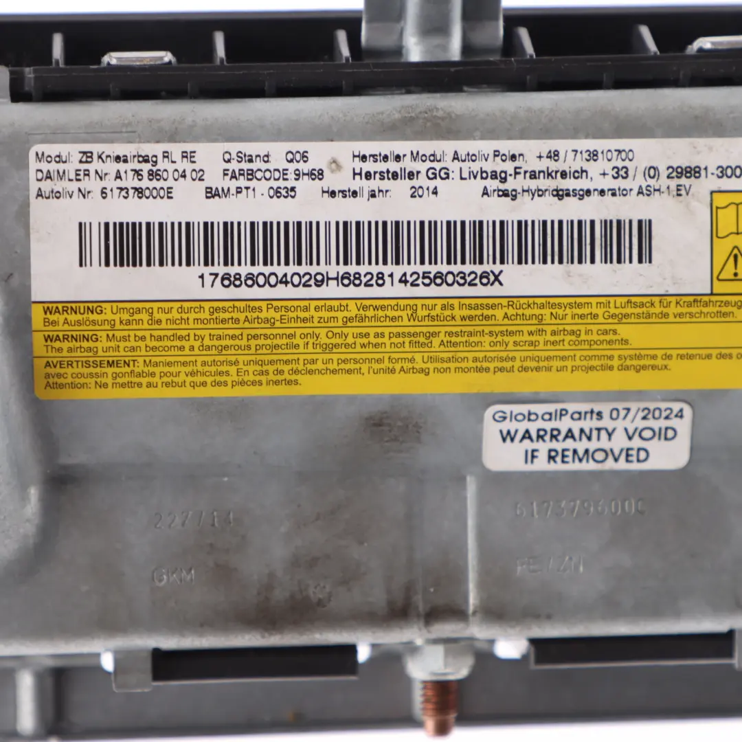 Driver's Front Right O/S Dashboard Knee Airbag to Mercedes W176 C117 with Part number A1768600402 Mercedes W176 C117 Driver's Front Right O/S Dashboard Knee Airbag - SKU RHD-A1768600402-1 - Part number A1768600402