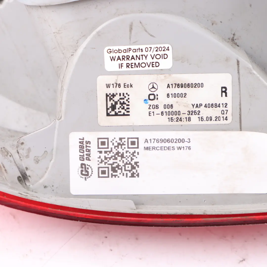  Taillight Mercedes W176 Rear Side Panel Right O/S Lamp Rear Light - SKU A1769060200-3 - Part number A1769060200