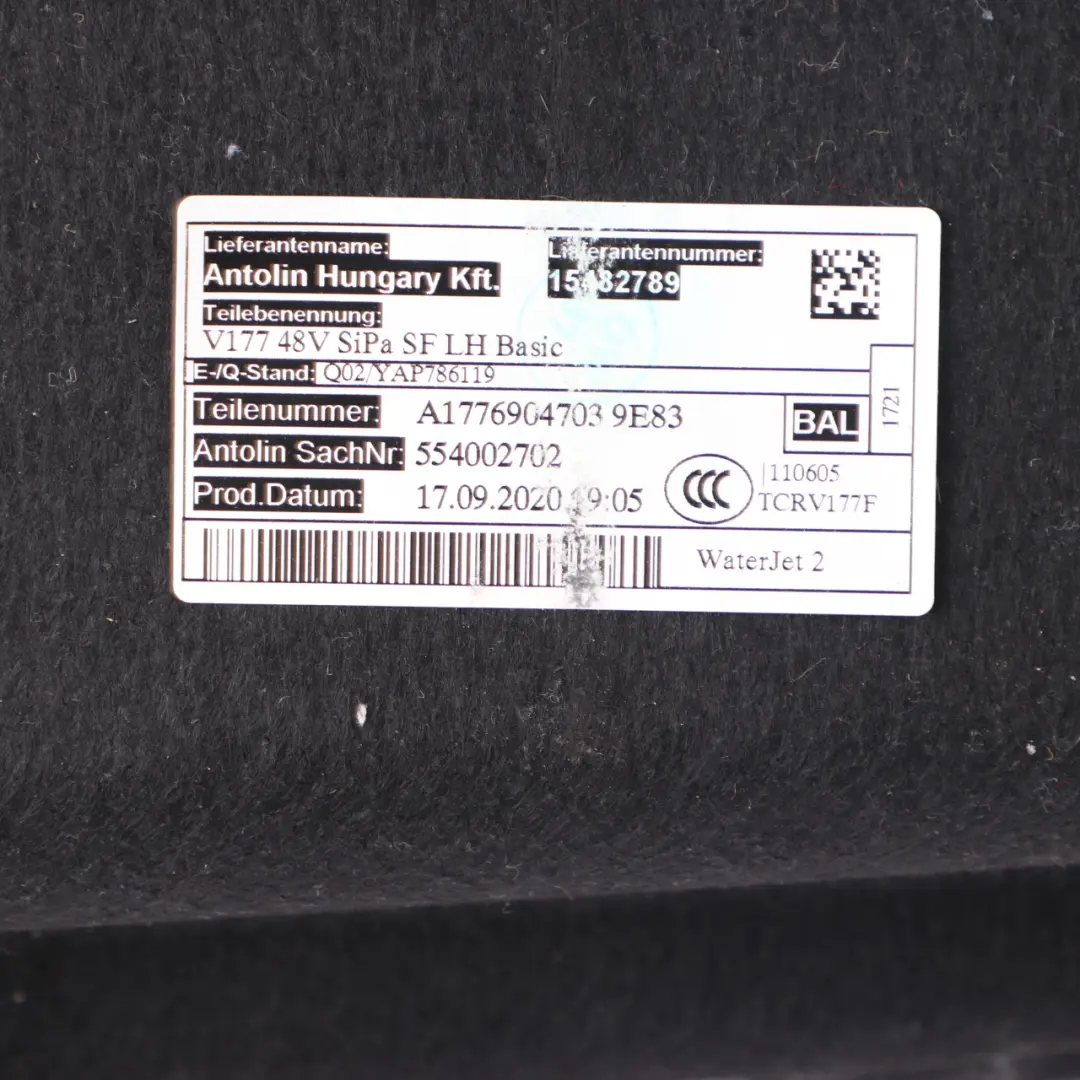  Boot Trunk Trim Mercedes V177 Saloon Rear Left N/S Lateral Covering Panel - SKU A1776904703 - Part number A1776904703