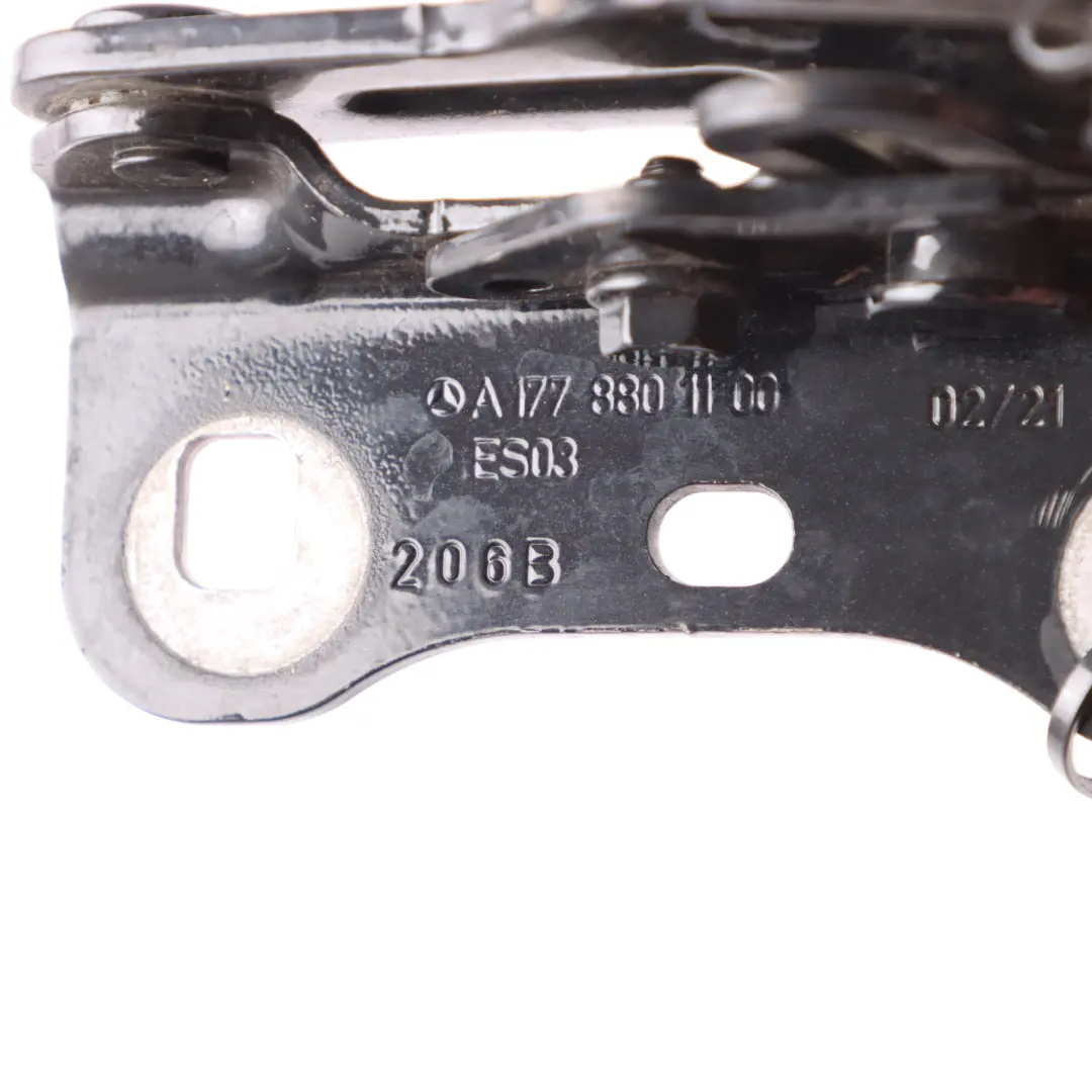 Hood Bonnet Hinge Left N/S Kosmos Cosmic Black Metallic - 191 to Mercedes W177 with Part number A1778801100 Mercedes W177 Hood Bonnet Hinge Left N/S Kosmos Cosmic Black Metallic - 191 - SKU A1778801100-KB - Part number A1778801100
