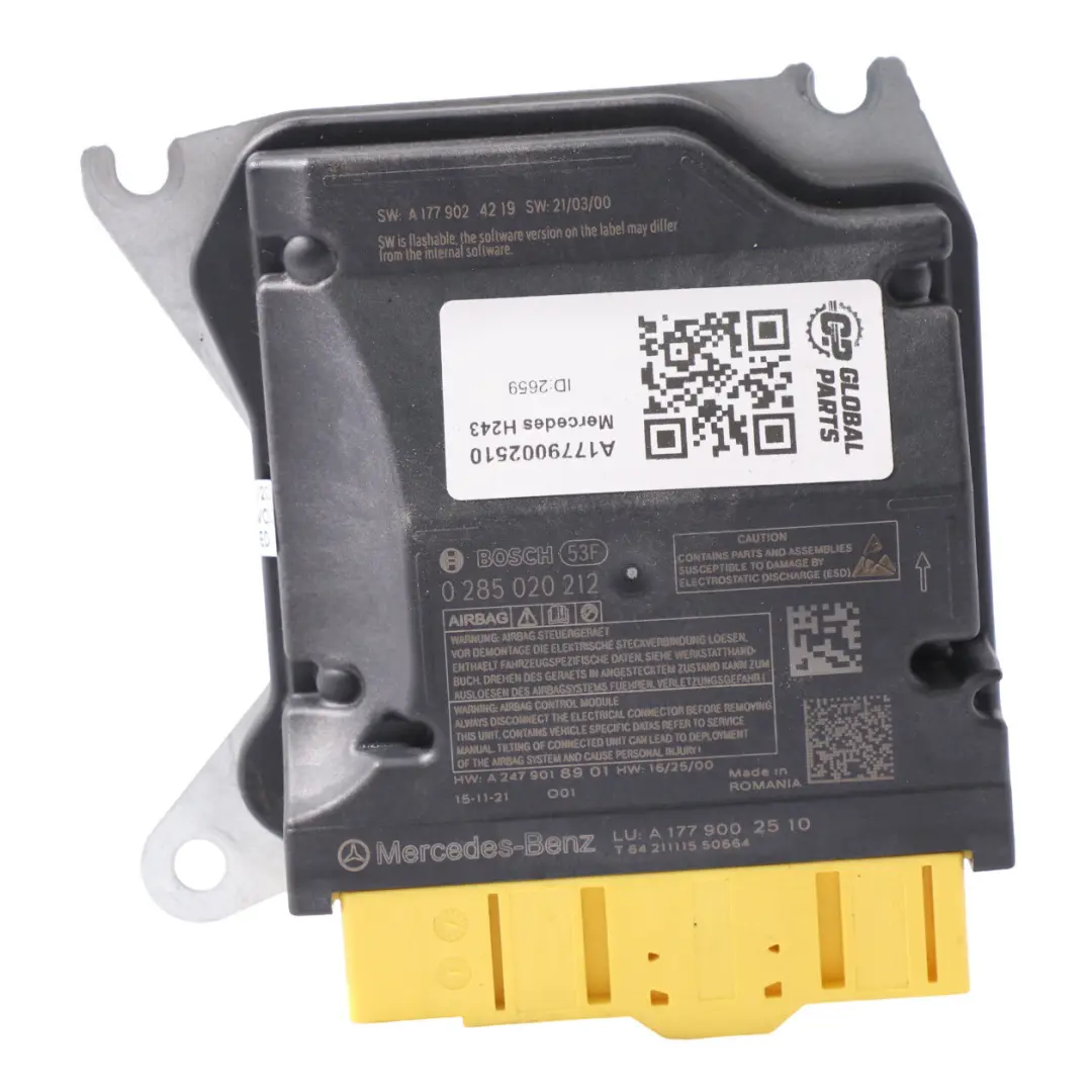 Modulo di sicurezza Air Bag SRS Unità per Mercedes W177 W247 con numero di parte A1779002510 Mercedes W177 W247 Modulo di sicurezza Air Bag SRS Unità - SKU A1779002510 - Numero di parte A1779002510