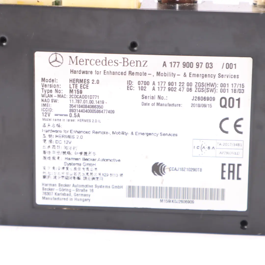 Mercedes W177 Módulo Telemática Unidad Control Comunicación - SKU A1779009703 - Número de pieza A1779009703