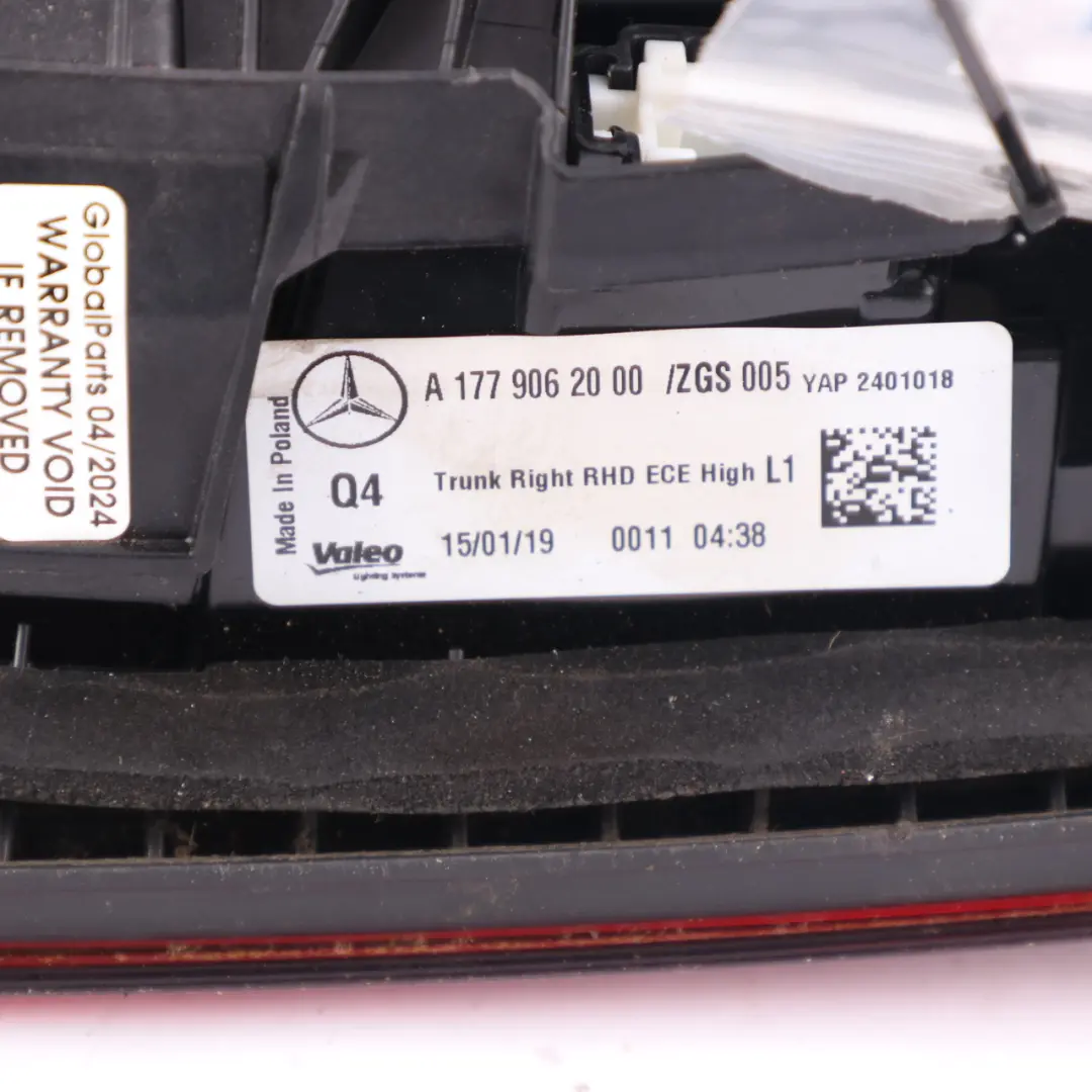 Light Trunk Tailgate Right O/S Inner Tail Lamp to Mercedes W177 Rear with Part number A1779062000 Mercedes W177 Rear Light Trunk Tailgate Right O/S Inner Tail Lamp - SKU A1779062000-2 - Part number A1779062000