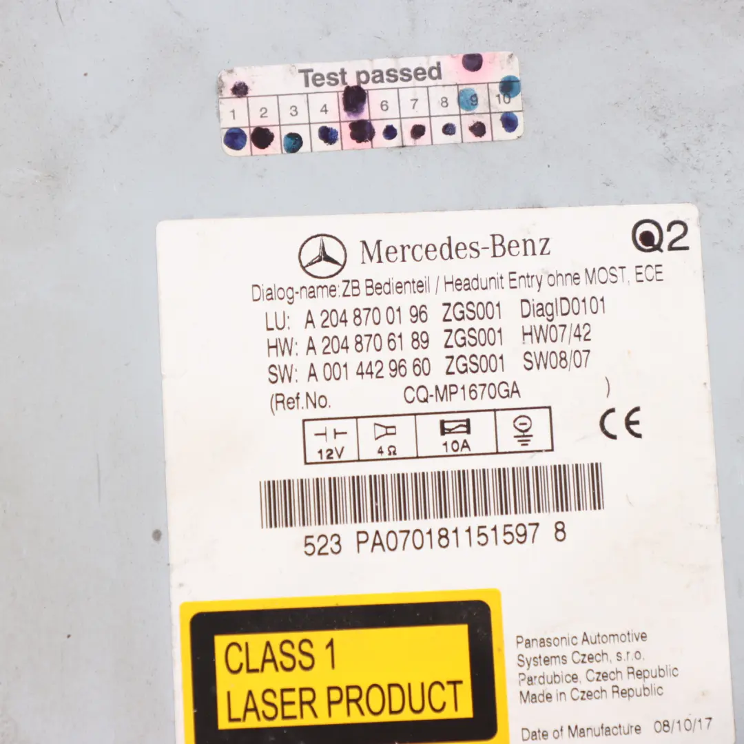 Radio Player Mercedes W204 COMAND Navi CD Head Unit to with Part number A2048700196 Radio Player Mercedes W204 COMAND Navi CD Head Unit - SKU A2048700196-2 - Part number A2048700196