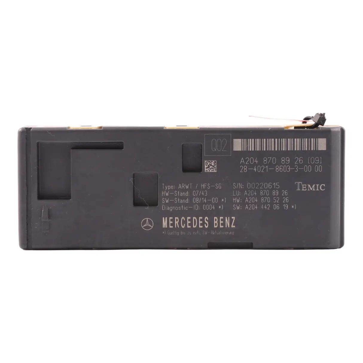 Mercedes S204 Bootlid Control Unit Trunk Lid Module A2048708926