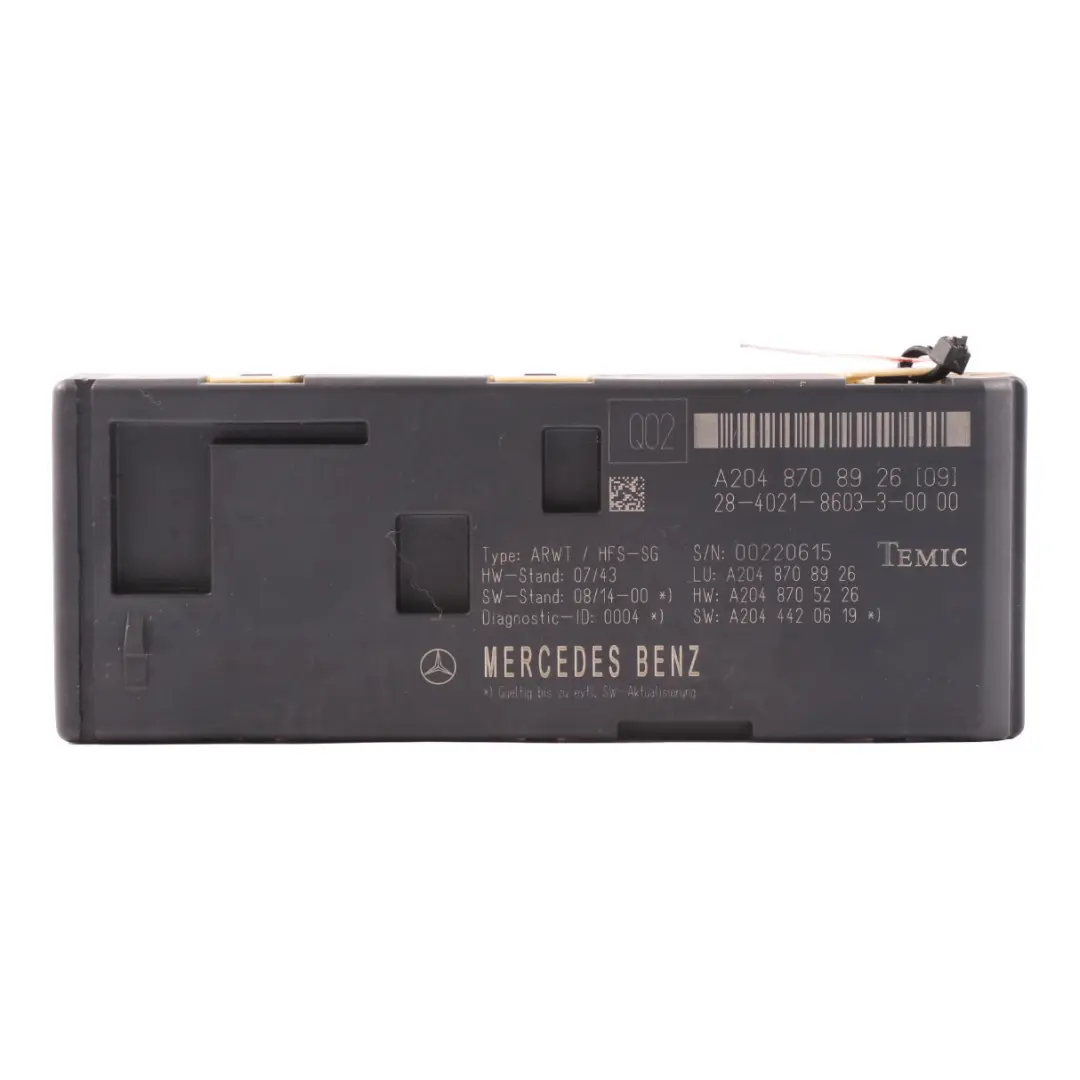Unidad control maletero Módulo maletero para Mercedes S204 con número de pieza A2048708926 Mercedes S204 Unidad control maletero Módulo maletero - SKU A2048708926 - Número de pieza A2048708926