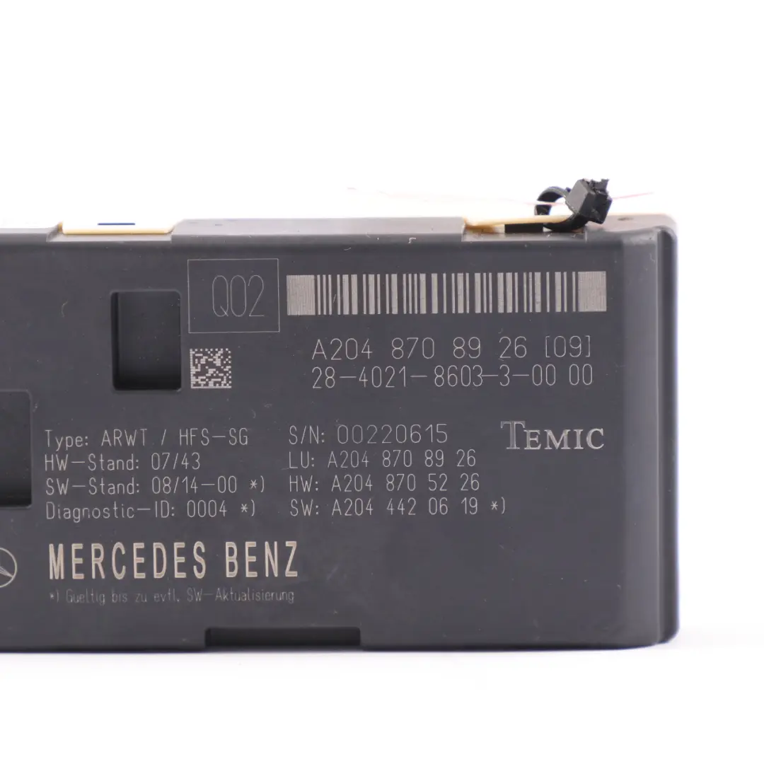 Unità controllo bagagliaio Modulo coperchio bagagliaio per Mercedes S204 con numero di parte A2048708926 Mercedes S204 Unità controllo bagagliaio Modulo coperchio bagagliaio - SKU A2048708926 - Numero di parte A2048708926