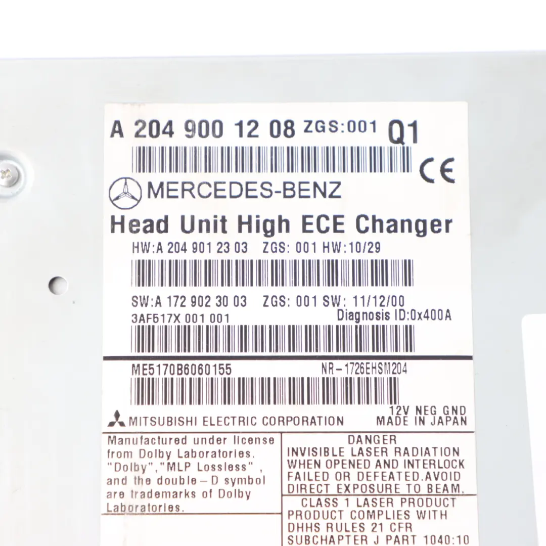 Mercedes W204 Navigation CD Player Radio Stereo Sat Nav Head Unit A2049006009 - SKU A2049001208 - Part number A2049001208
