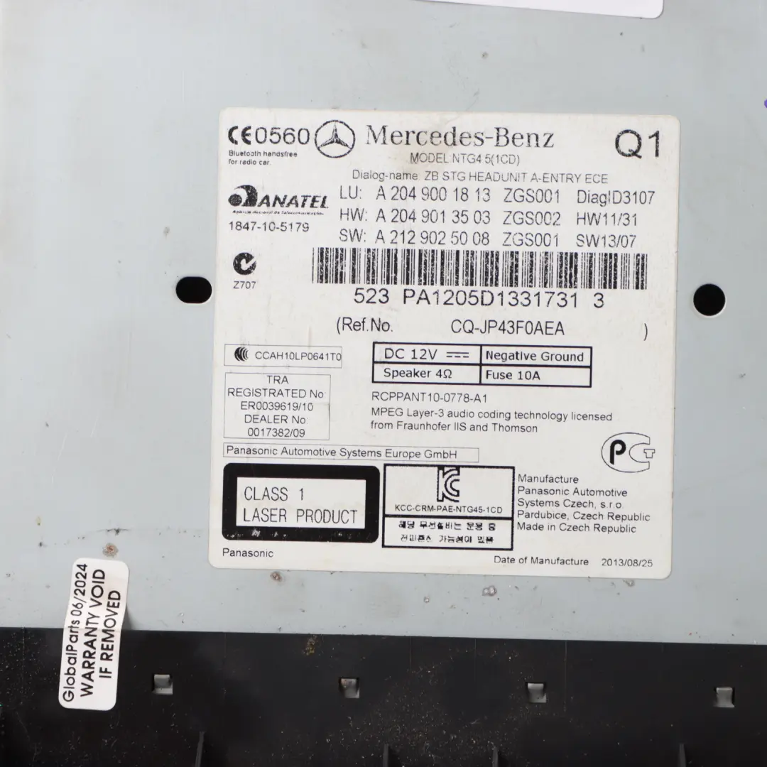 Unidad Principal Radio CD Audio Navegador Satélite Control para Mercedes W204 con número de pieza A2049001813 Mercedes W204 Unidad Principal Radio CD Audio Navegador Satélite Control - SKU A2049001813 - Número de pieza A2049001813