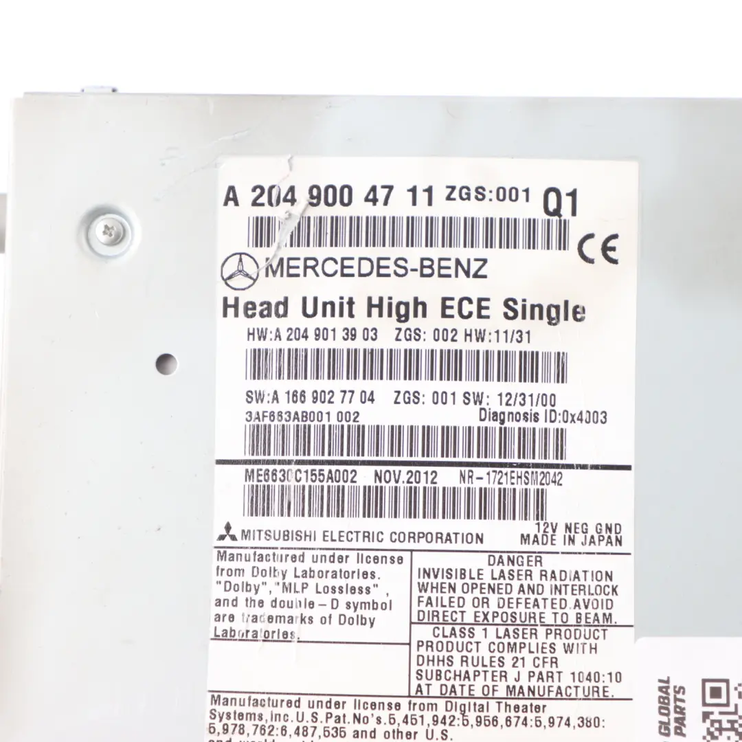 Navigation CD Player Radio Sat Nav Head Unit to Mercedes W204 with Part number A2049004711 Mercedes W204 Navigation CD Player Radio Sat Nav Head Unit - SKU A2049004711 - Part number A2049004711