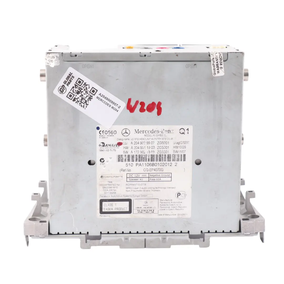 Mercedes W204 Navegación Radio Reproductor Cabezal Unidad principal - SKU A2049009907-2 - Número de pieza A2049009907