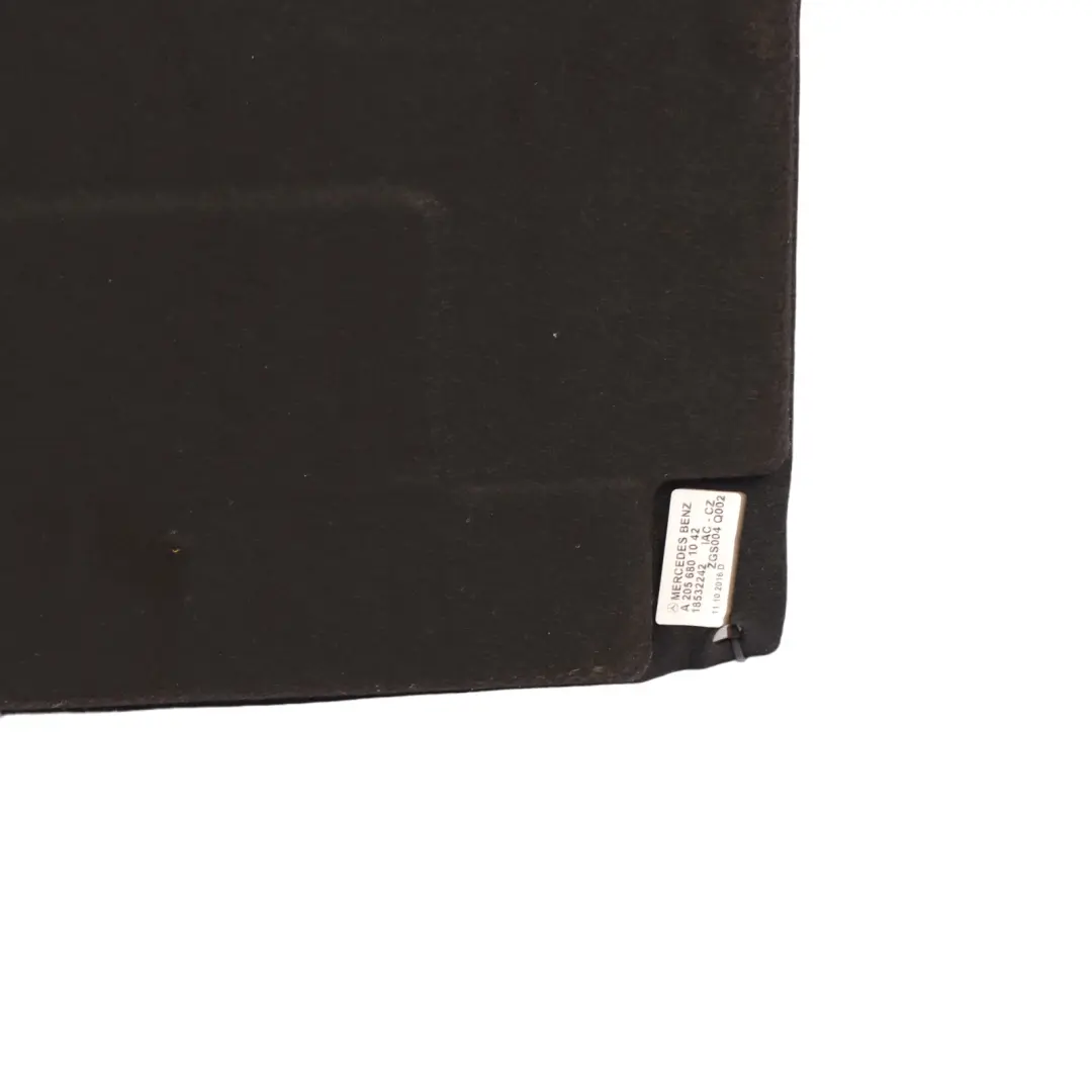Trunk Floor Rear Loading Trim Carpet Black to Mercedes A205 Convertible with Part number A2056801042 Mercedes A205 Convertible Trunk Floor Rear Loading Trim Carpet Black - SKU A2056801042 - Part number A2056801042