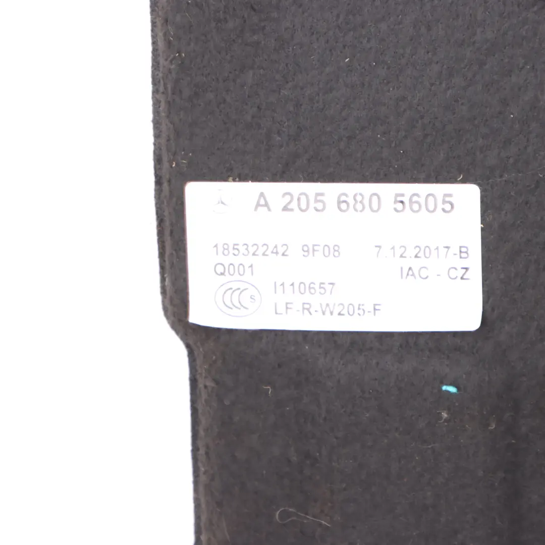 Boot Trunk Floor Rear Loading Trim Panel Carpet Black to Mercedes W205 with Part number A2056805605 Mercedes W205 Boot Trunk Floor Rear Loading Trim Panel Carpet Black - SKU A2056805605 - Part number A2056805605