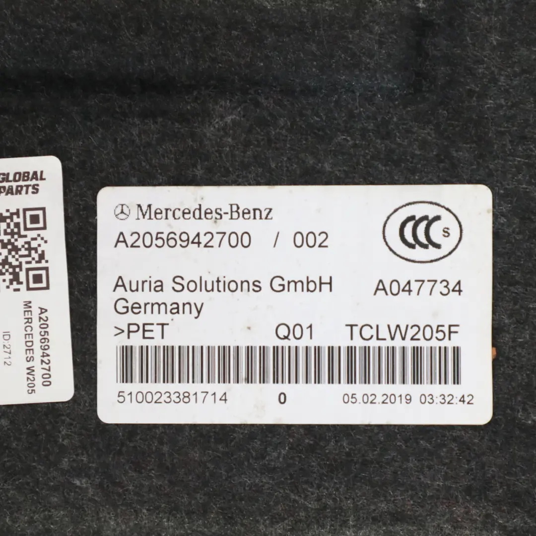 Mercedes W205 Piso Maletero Forro Rueda de Repuesto Alfombra Inerte - SKU A2056942700 - Número de pieza A2056942700