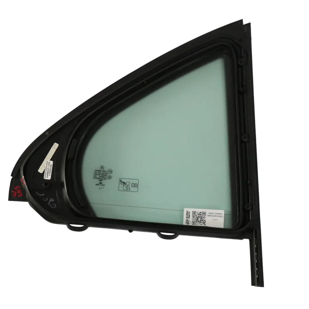 Window Glass Quarter Door Rear Left N/S AS2 to Mercedes W205 with Part number A2057300055 Mercedes W205 Window Glass Quarter Door Rear Left N/S AS2 - SKU A2057300055 - Part number A2057300055