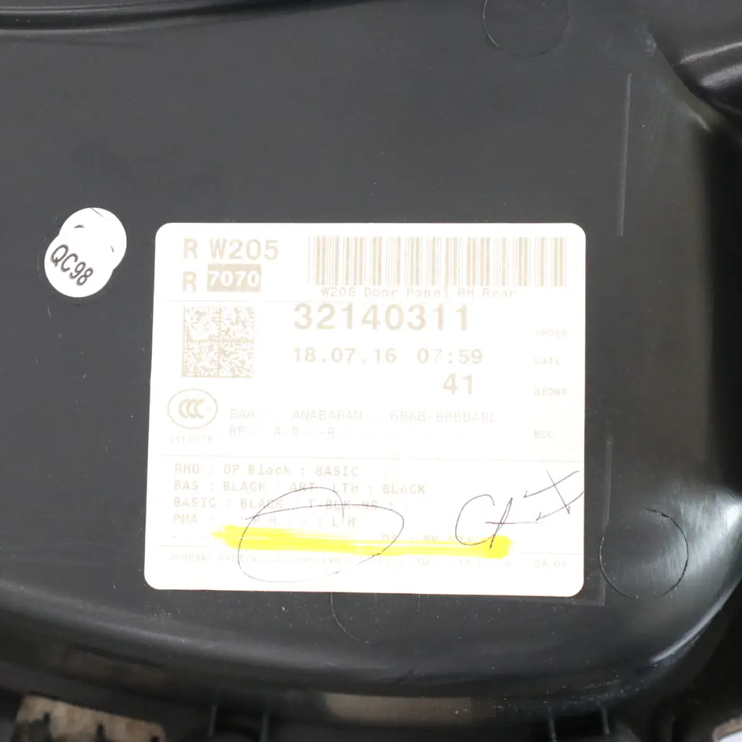  Türkarte Mercedes W205 Hinten Rechts Trim Panel Abdeckung Schwarz - SKU A2057304201 - Teilenummer A2057304201