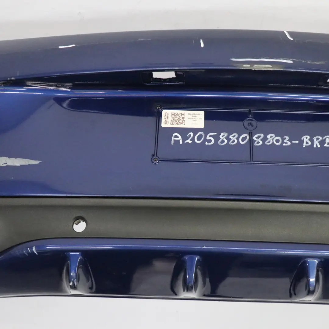 Bumper Rear Trim Panel Covering AMG Brilliant Blue Metallic - 896 to Mercedes C205 with Part number A2058808803 Mercedes C205 Bumper Rear Trim Panel Covering AMG Brilliant Blue Metallic - 896 - SKU A2058808803-BRB1 - Part number A2058808803