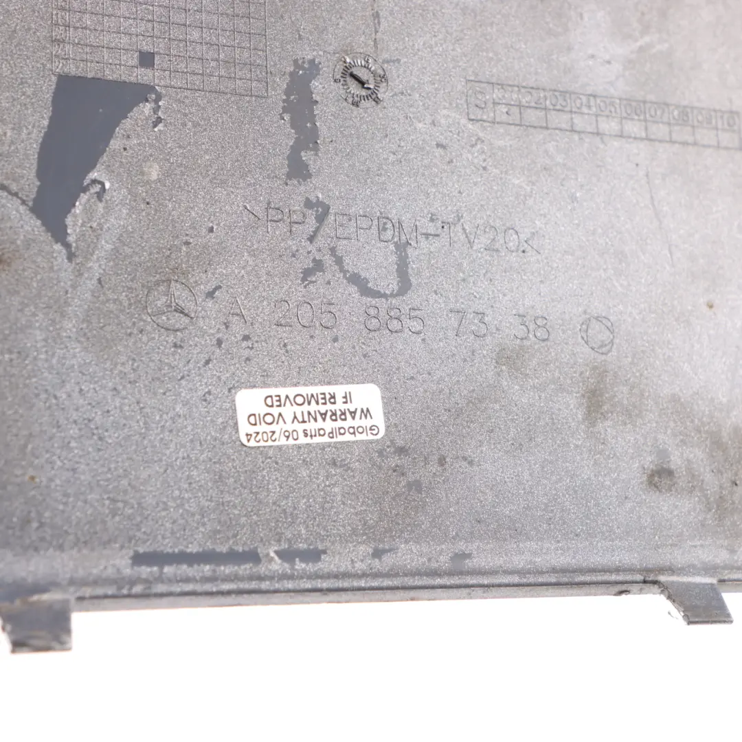 Bumper Lower Diffuser Trim Panel Cover Silver to Mercedes W205 AMG Rear with Part number A2058857338 Mercedes W205 AMG Rear Bumper Lower Diffuser Trim Panel Cover Silver - SKU A2058857338-IRS - Part number A2058857338