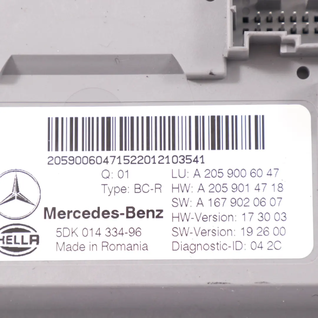  Módulo SAM Mercedes W205 GLC X253 Unidad Control Confort Trasero ECU - SKU A2059006047 - Número de pieza A2059006047
