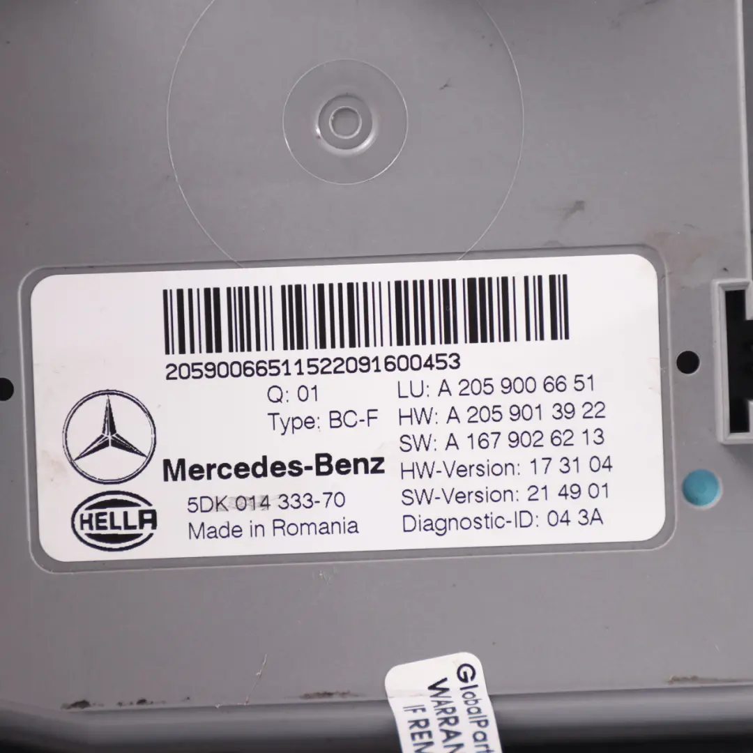 Unité module confort commande carrosserie SAM BCM pour Mercedes C205 C253 à propos du numéro de pièce A2059006651 Mercedes C205 C253 Unité module confort commande carrosserie SAM BCM - SKU A2059006651 - Numéro de pièce A2059006651