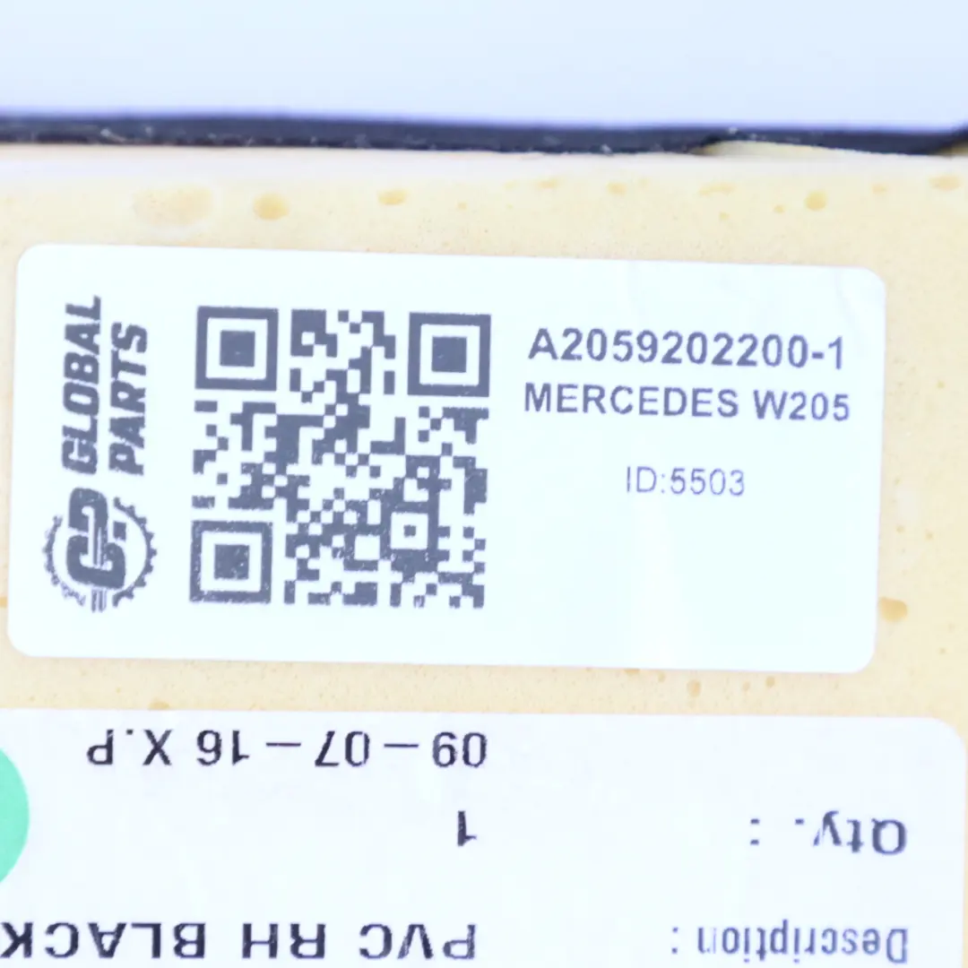 Right O/S Side Seat Panel Side Bolster Black to Mercedes W205 Rear with Part number A2059202200 Mercedes W205 Rear Right O/S Side Seat Panel Side Bolster Black - SKU A2059202200 - Part number A2059202200