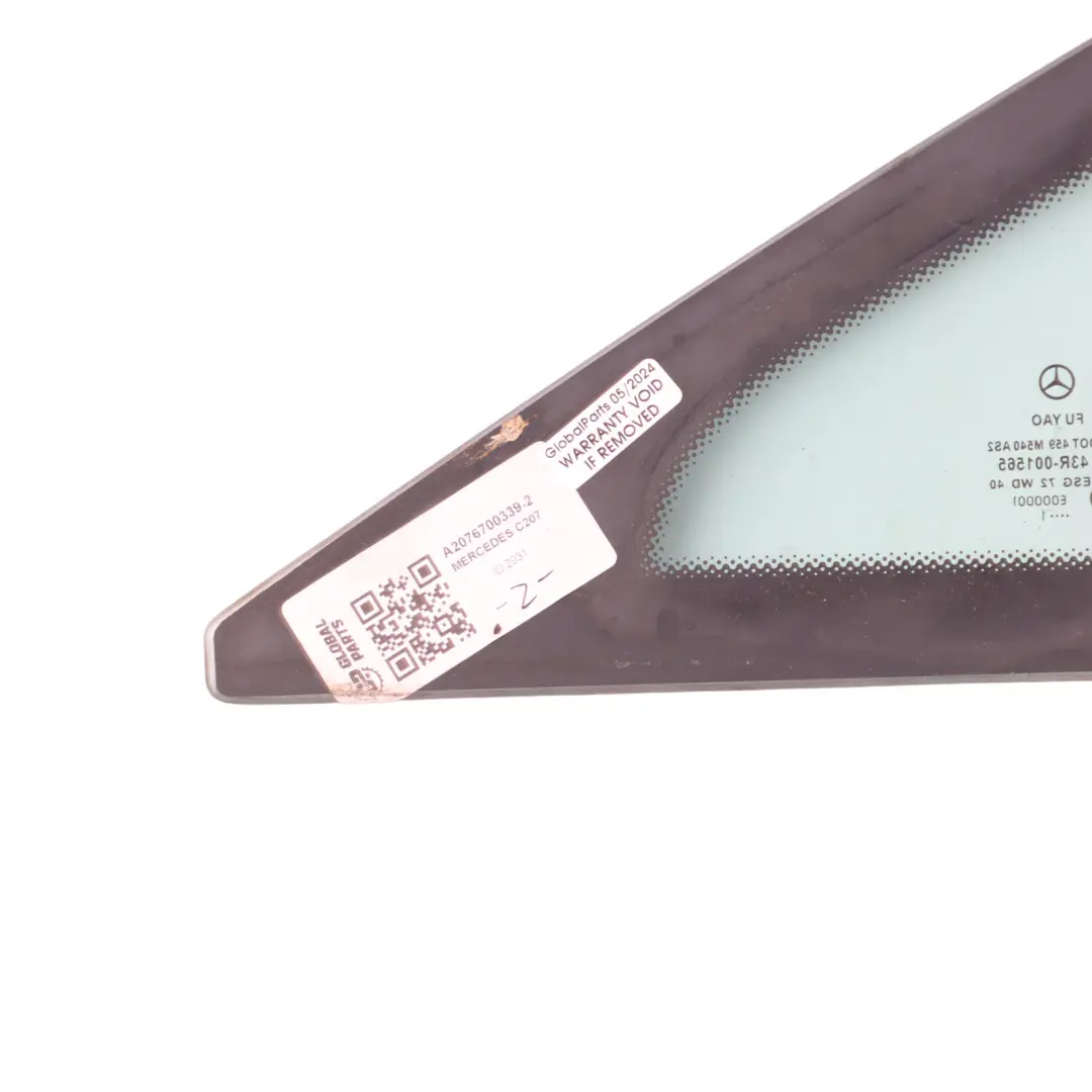 Mercedes C207 Quarter Side Window Rear Left N/S Seal Side Triangle Glass AS2 - SKU A2076700339-2 - Part number A2076700339