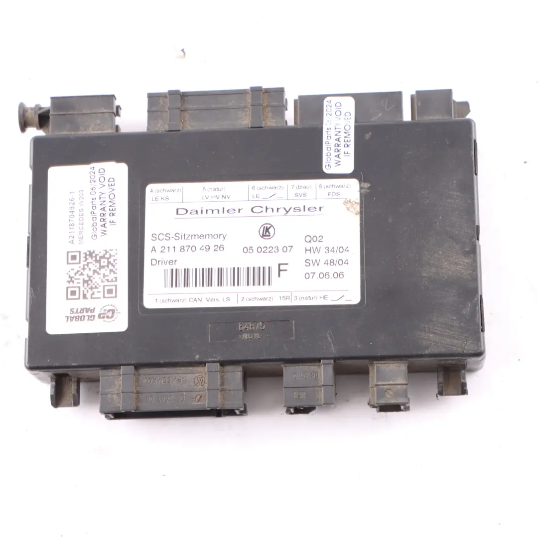 Front Seat Module Memory Control Unit to Mercedes W164 W203 W211 C219 with Part number A2118704926 Mercedes W164 W203 W211 C219 Front Seat Module Memory Control Unit - SKU A2118704926-1 - Part number A2118704926