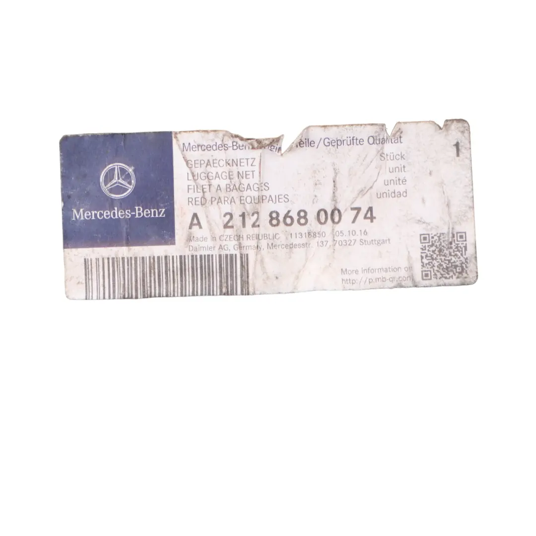 Boot Trunk Floor Luggage Compartment Cargo Net to Mercedes W213 with Part number A2128680074 Mercedes W213 Boot Trunk Floor Luggage Compartment Cargo Net - SKU A2128680074 - Part number A2128680074