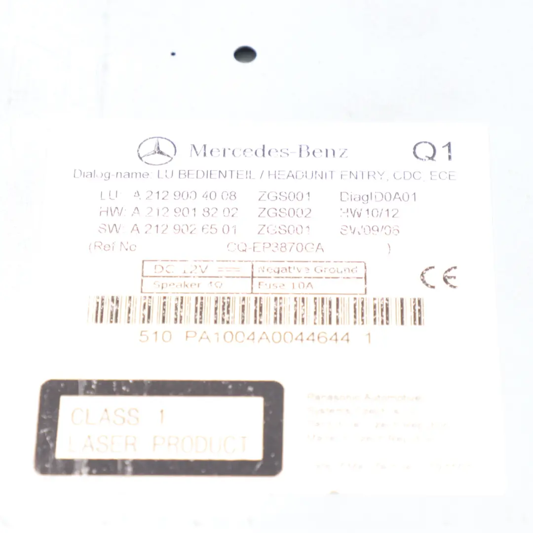 Stereo Radio Lettore CD Unità principale per Mercedes C207 con numero di parte A2129004008 Mercedes C207 Stereo Radio Lettore CD Unità principale - SKU A2129004008 - Numero di parte A2129004008