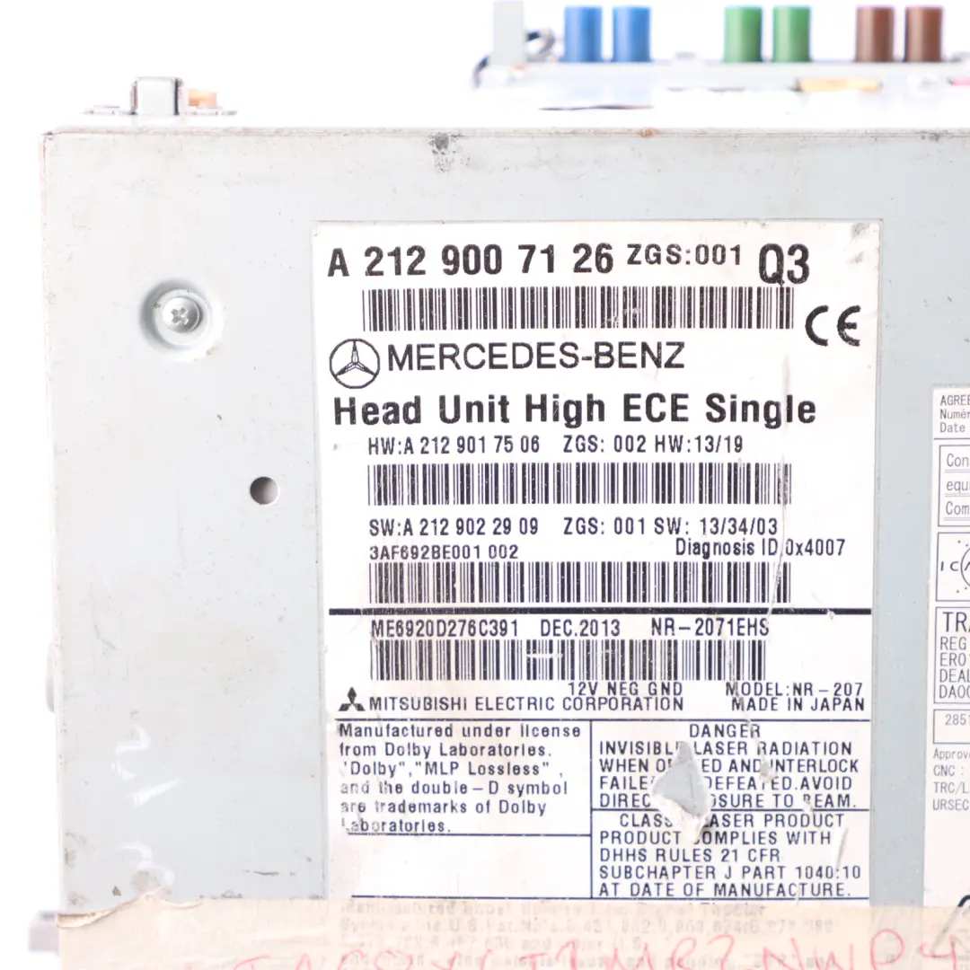  Radio Head Unit Mercedes W207 W212 COMAND Navi CD Player Navigation - SKU A2129007126-1 - Part number A2129007126