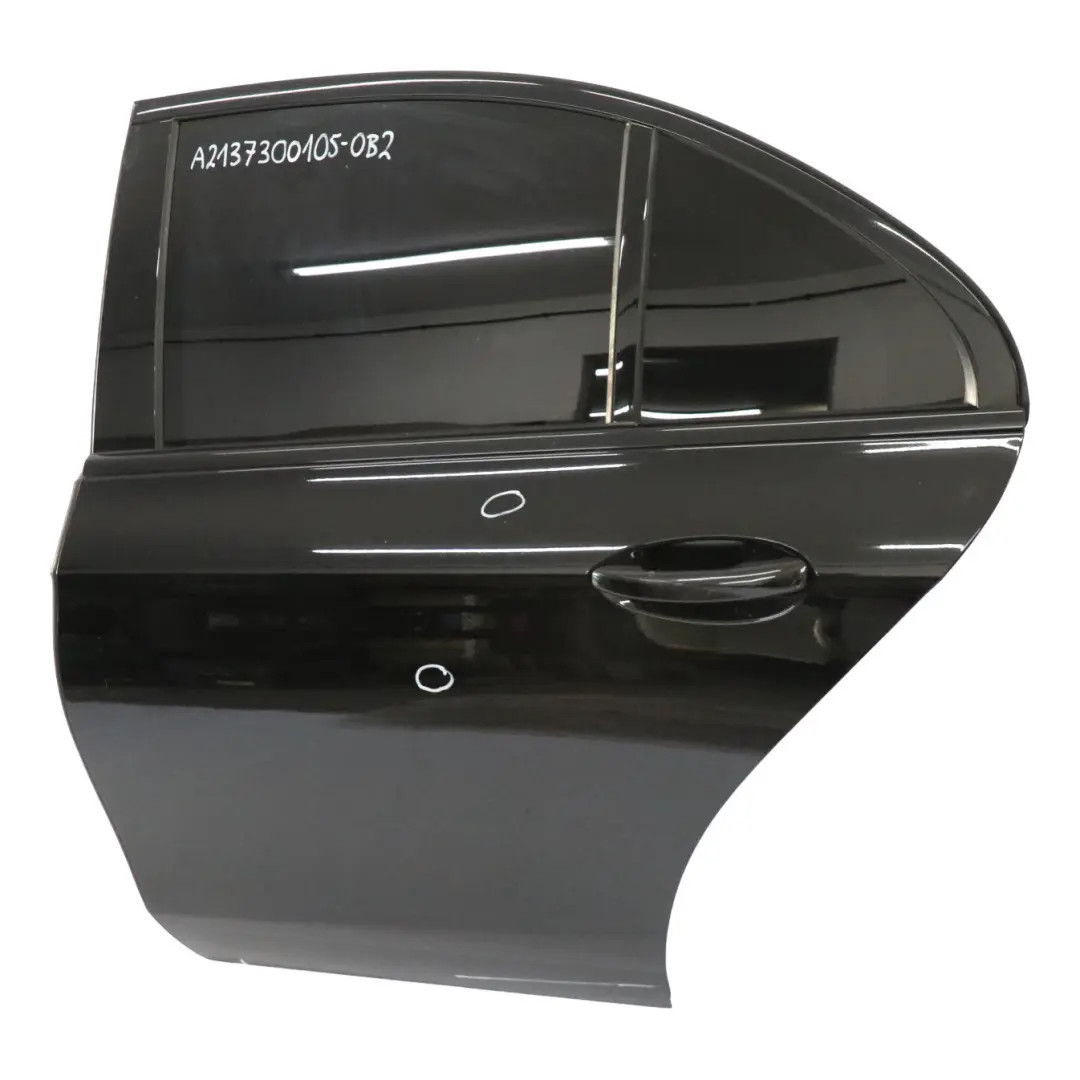 Door Rear Left N/S Obsidian Black Metallic - 197 to Mercedes W213 Saloon with Part number A2137300105 Mercedes W213 Saloon Door Rear Left N/S Obsidian Black Metallic - 197 - SKU A2137300105-OB2 - Part number A2137300105