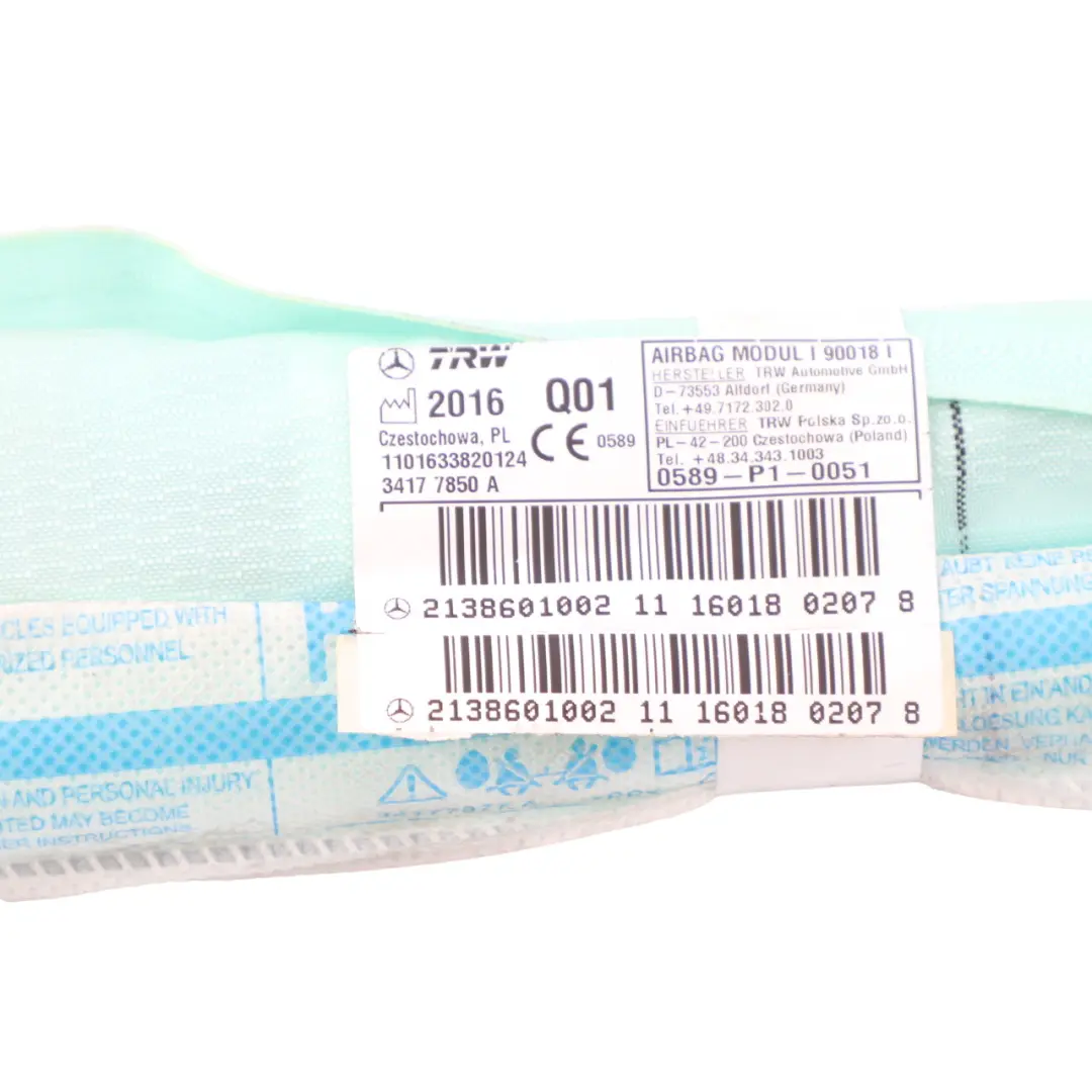 Head Air Module Roof Curtain Right O/S A2538603700 to Mercedes W213 Saloon with Part number A2138601002 Mercedes W213 Saloon Head Air Module Roof Curtain Right O/S A2538603700 - SKU A2138601002 - Part number A2138601002