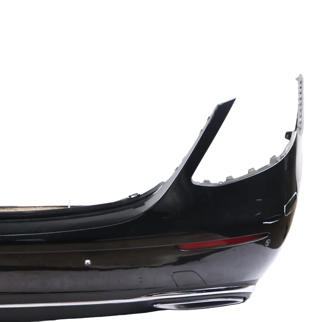 Bumper Trim Panel Covering Obsidian Black Metallic - 197 to Mercedes W213 Rear with Part number A2138850425 Mercedes W213 Rear Bumper Trim Panel Covering Obsidian Black Metallic - 197 - SKU A2138850425-OB - Part number A2138850425
