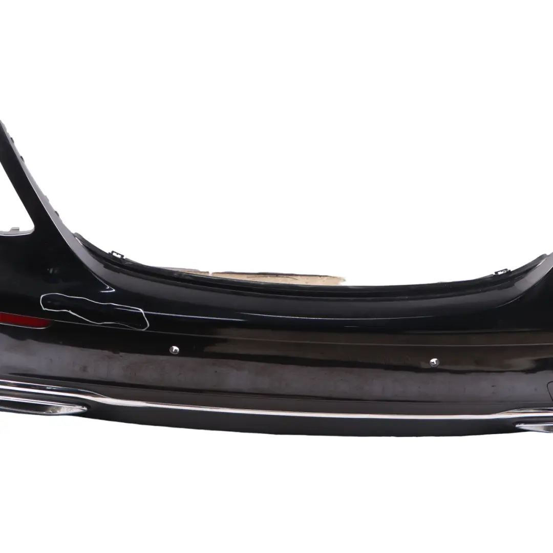 Bumper Trim Panel Covering Obsidian Black Metallic - 197 to Mercedes W213 Rear with Part number A2138850425 Mercedes W213 Rear Bumper Trim Panel Covering Obsidian Black Metallic - 197 - SKU A2138850425-OB - Part number A2138850425