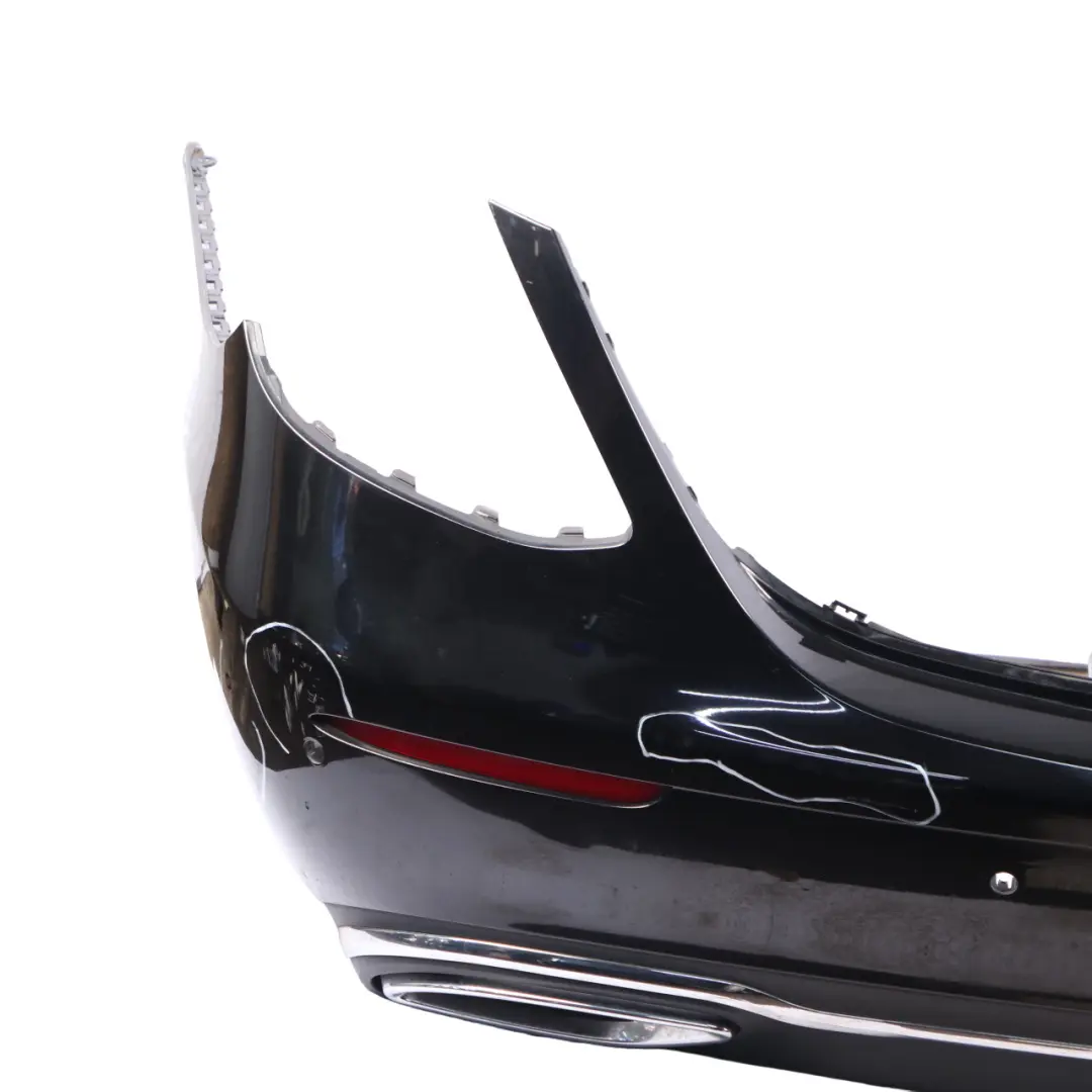 Bumper Trim Panel Covering Obsidian Black Metallic - 197 to Mercedes W213 Rear with Part number A2138850425 Mercedes W213 Rear Bumper Trim Panel Covering Obsidian Black Metallic - 197 - SKU A2138850425-OB - Part number A2138850425