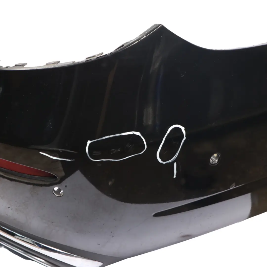 Bumper Trim Panel Covering Obsidian Black Metallic - 197 to Mercedes W213 Rear with Part number A2138850425 Mercedes W213 Rear Bumper Trim Panel Covering Obsidian Black Metallic - 197 - SKU A2138850425-OB - Part number A2138850425