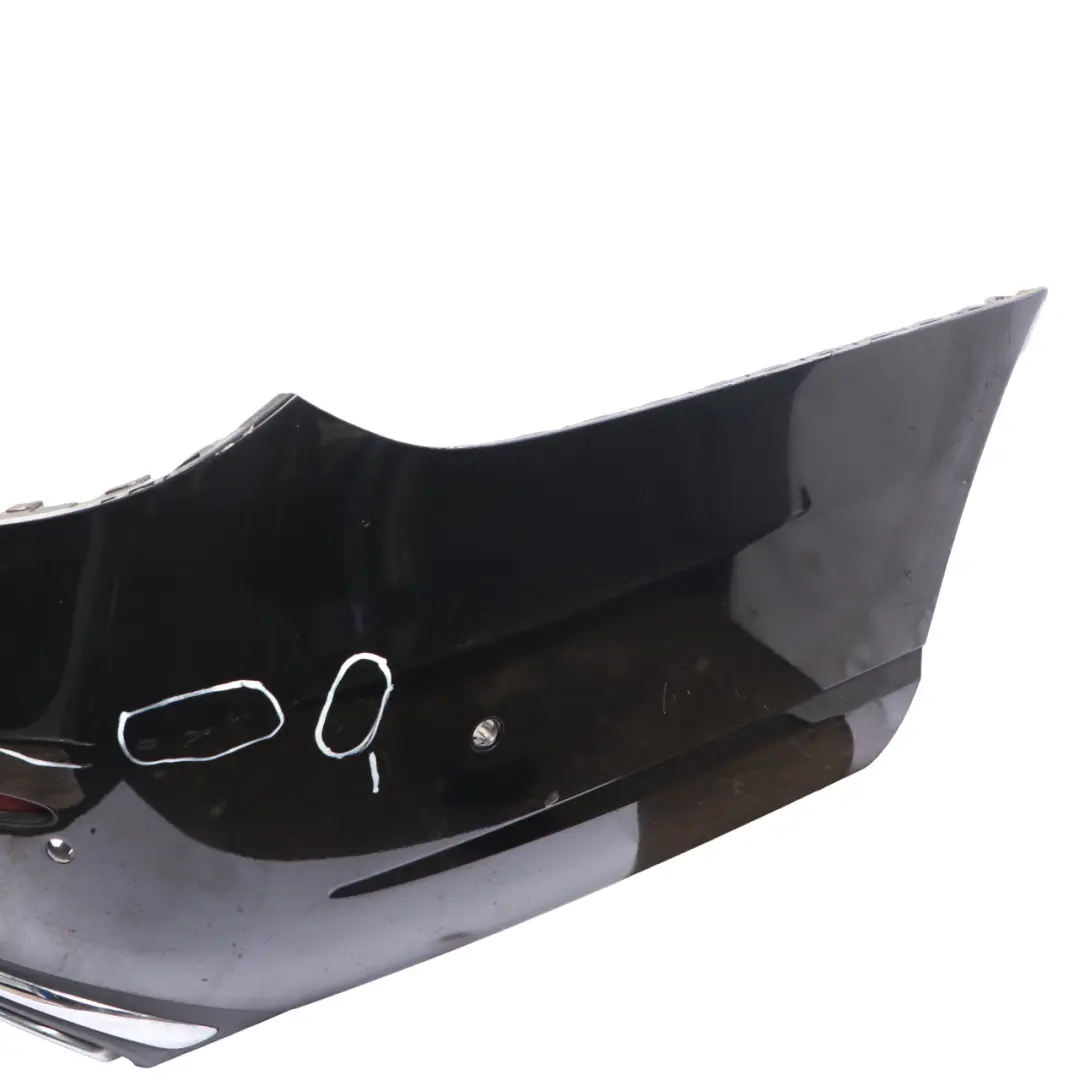 Bumper Trim Panel Covering Obsidian Black Metallic - 197 to Mercedes W213 Rear with Part number A2138850425 Mercedes W213 Rear Bumper Trim Panel Covering Obsidian Black Metallic - 197 - SKU A2138850425-OB - Part number A2138850425
